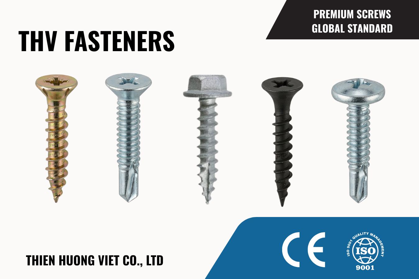 Hình ảnh tổng hợp các dòng vít drywall, vít tự khoan, vít gỗ và vít băng collated được sản xuất trên dây chuyền đạt  chuẩn CE