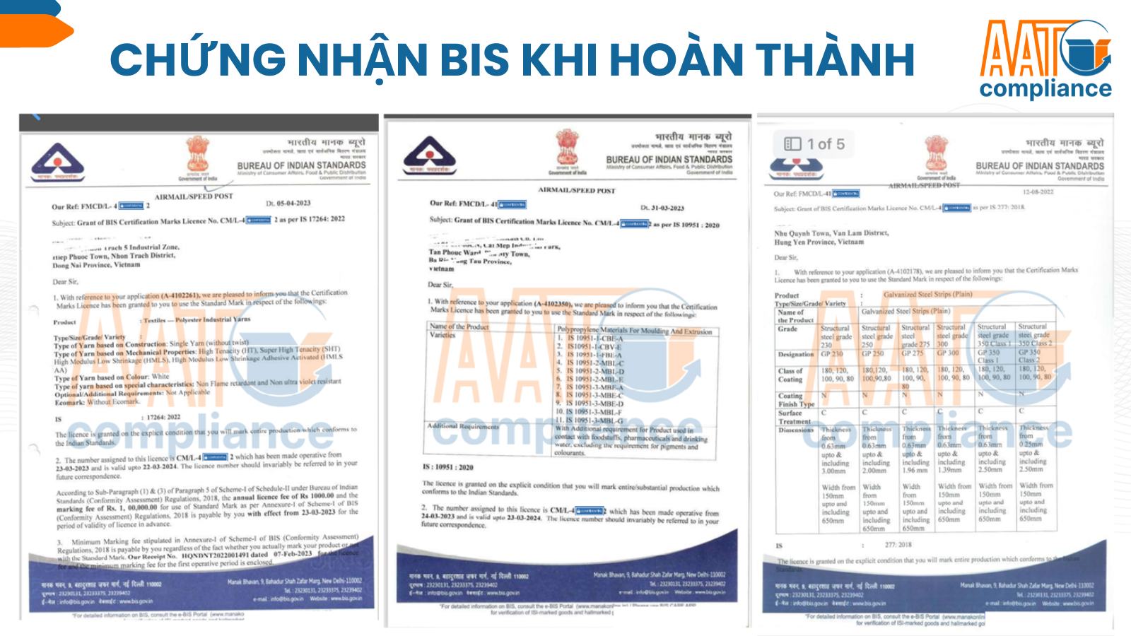 Mẫu chứng nhận BIS sau khi hoàn thành